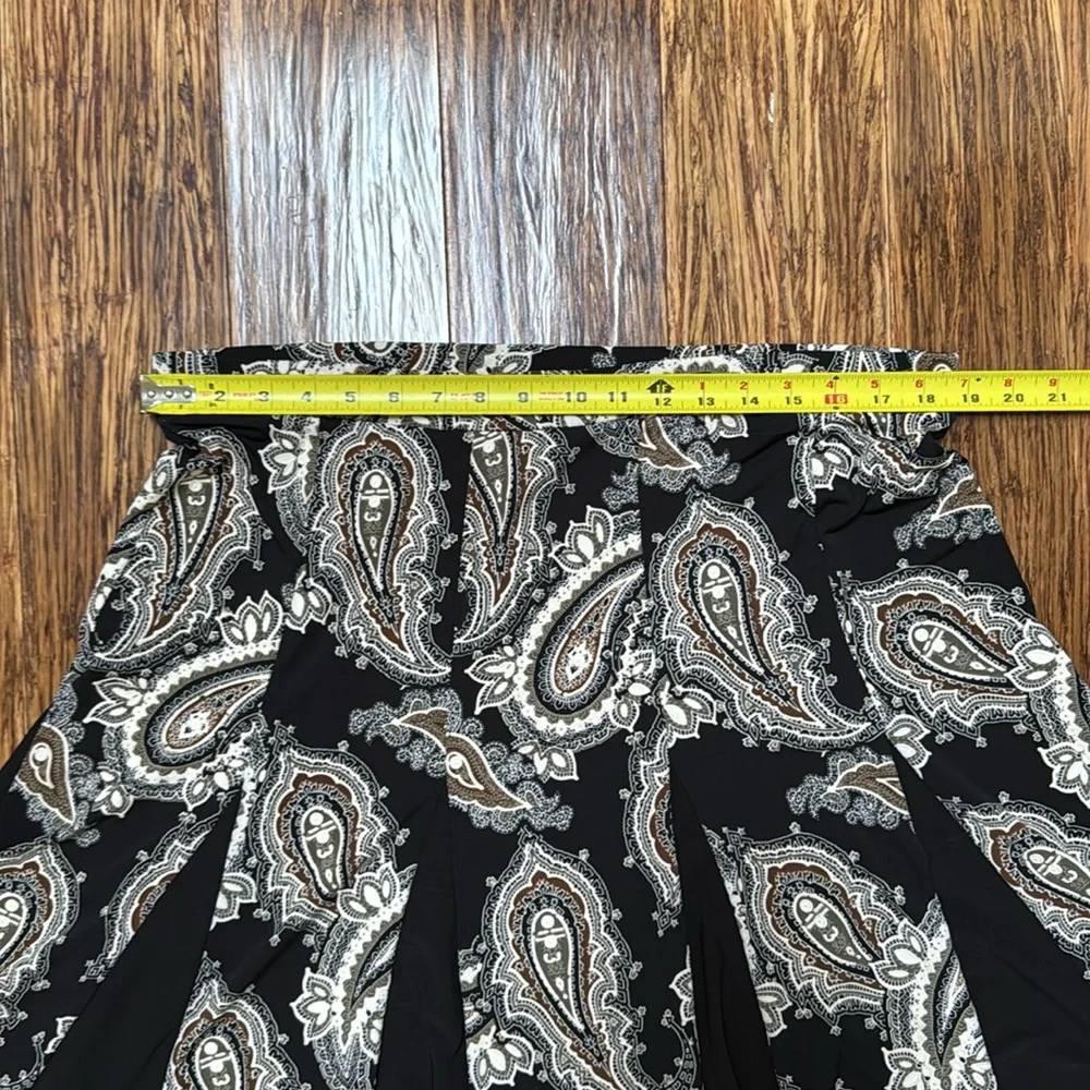 Sami & Jo black green paisley print pleated stretch a-line skirt size XL